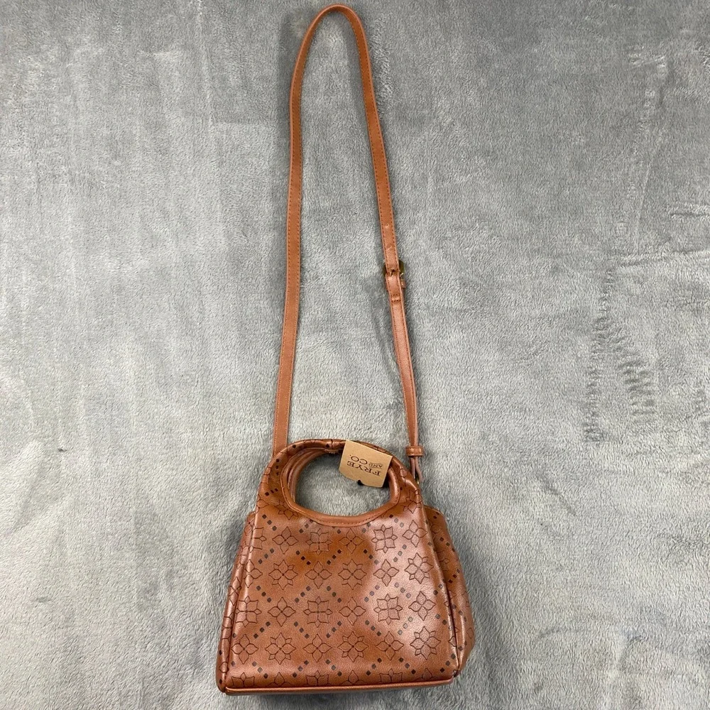 Frye and Co Handbag Cognac Small Brown‎ Crossbody Laser Cut Floral Satchel NWT